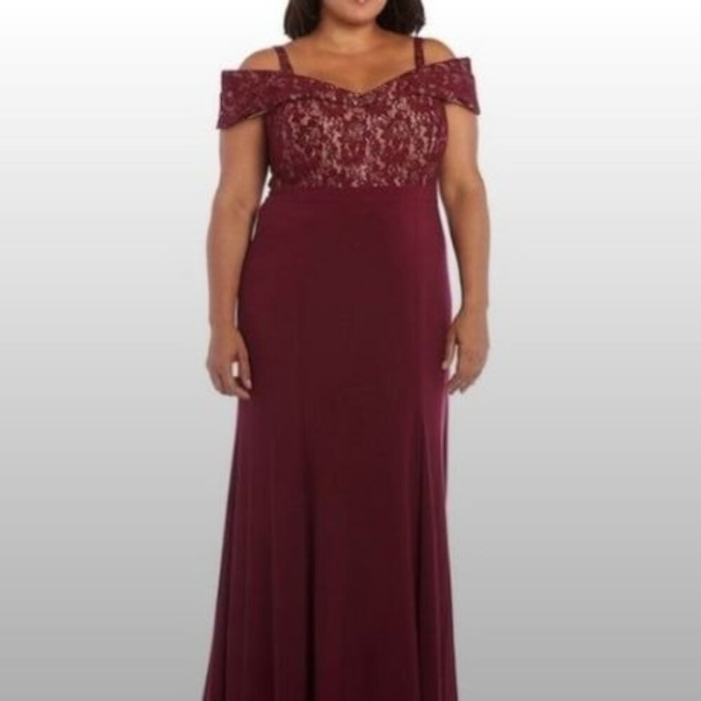 R & M Richards bling lace burgundy 16W dress NWT